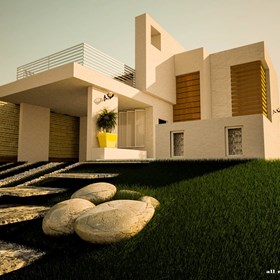 3D: Modern house and frontyard